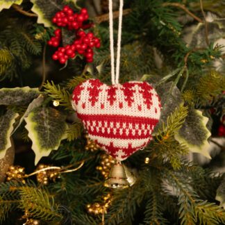 Red And White Knitted Heart - Christmas Tree Decoration