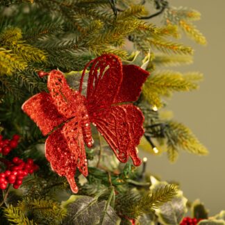 Red Clip On Double Butterfly - Christmas Tree Decoration