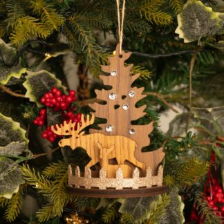 3d Wooden Tree And Reindeer - Christmas Tree Decoration
