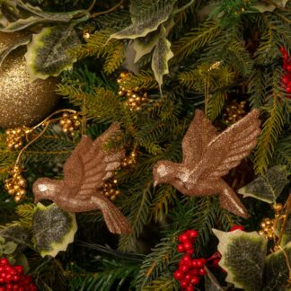 Pair of Rose Gold Glitter Doves - Christmas Tree Decoration