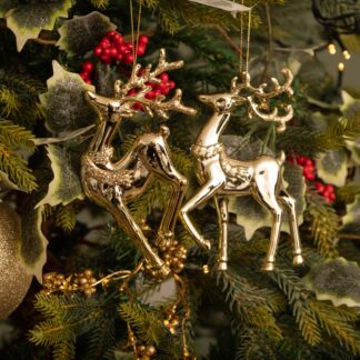Pair Gold Electroplated Reindeer - Christmas Tree Decoration