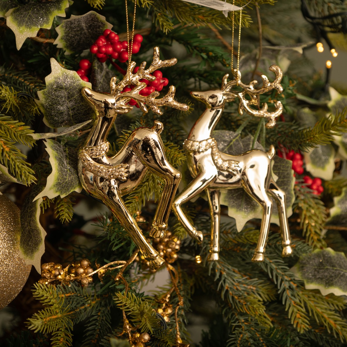 Pair Gold Electroplated Reindeer - Christmas Tree Decoration