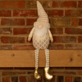 Gold And White Dangly Legs Gonk - Christmas Decoration