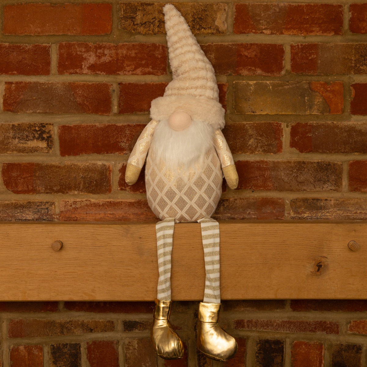 Gold And White Dangly Legs Gonk - Christmas Decoration