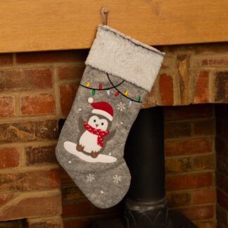 Grey Penguin Stocking - Christmas Decoration
