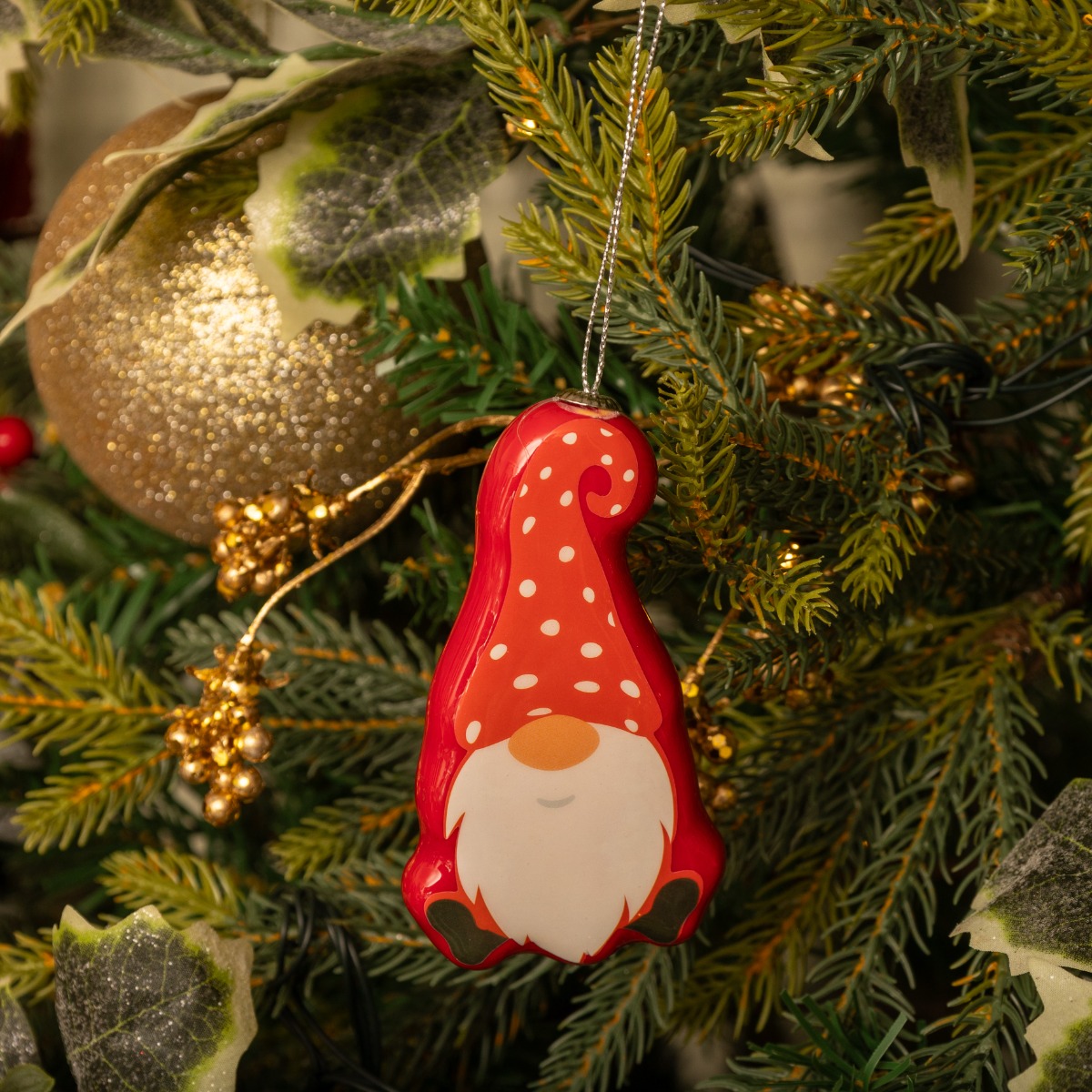 Hanging Red Decoupage Sitting Gonk - Christmas Tree Decoration