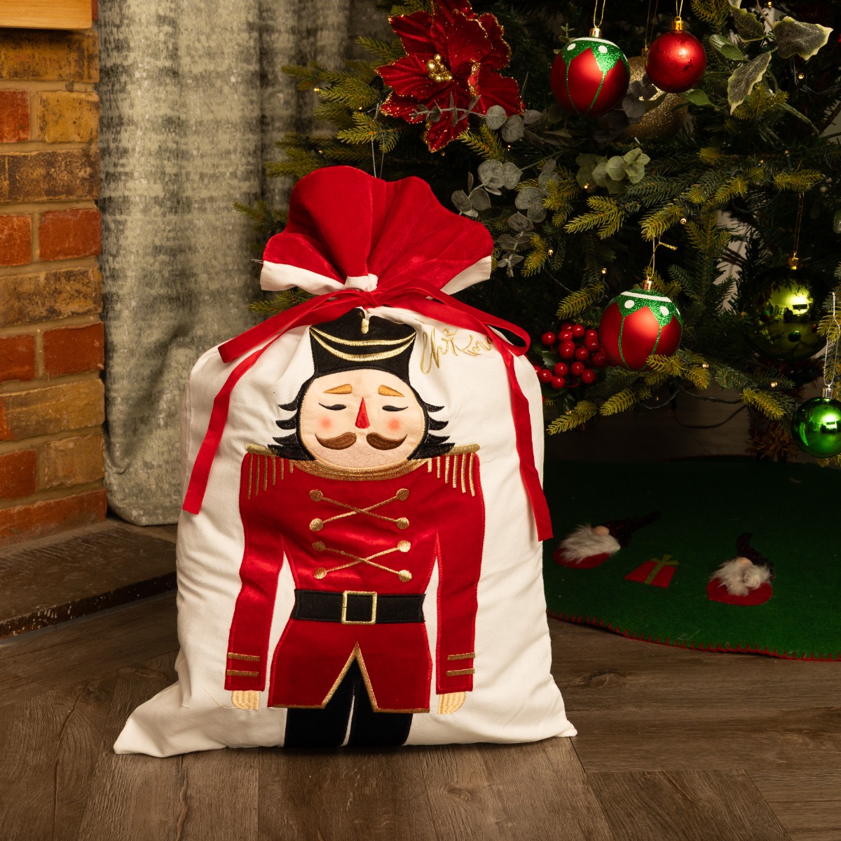 White With Red Cuff Nutcracker Sack - Christmas Decoration