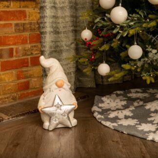 Led White Porcelain Gonk Holding Star - Christmas Decoration