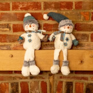 Dangly Legs Snowmen With Tartan Scarf - Christmas Decoration - Pack of 2