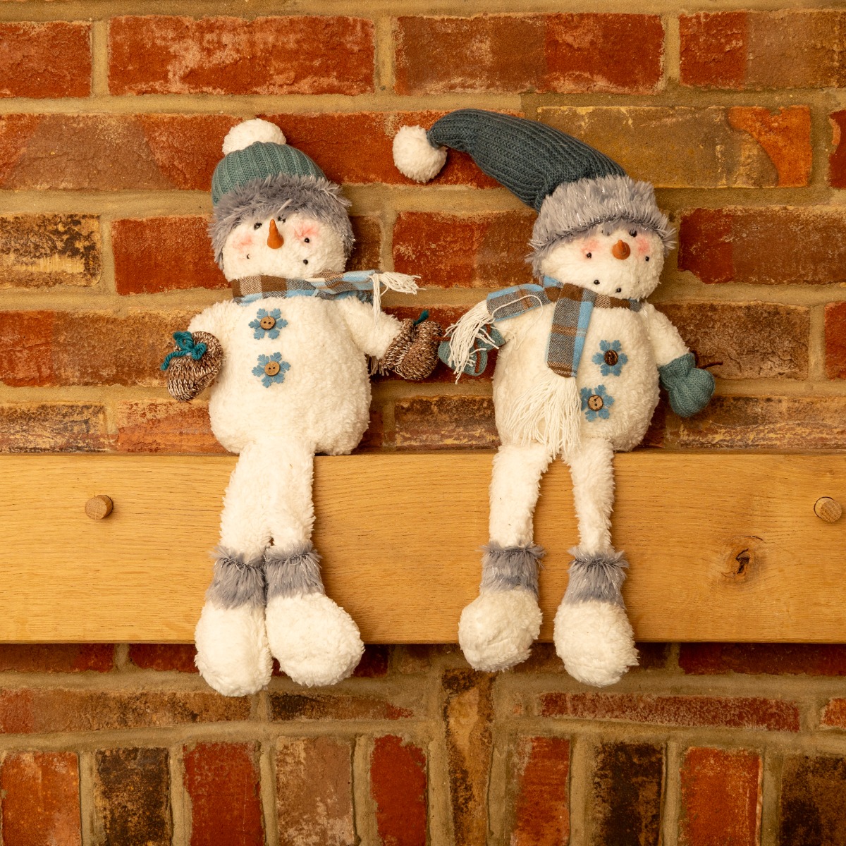 Dangly Legs Snowmen With Tartan Scarf - Christmas Decoration - Pack of 2