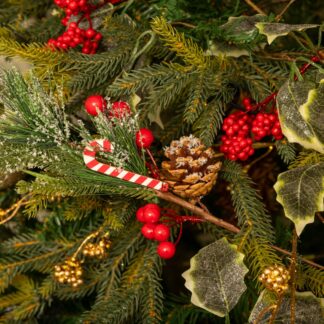 Candy Cane And Red Berries Christmas Pick - Christmas Decoration
