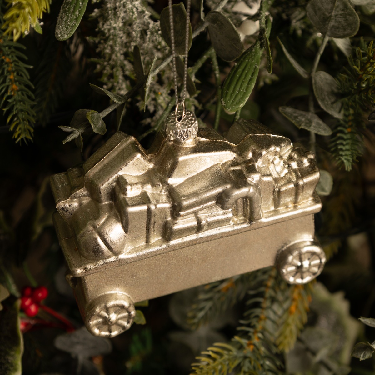 Silver Trailer With Presents - Christmas Tree Decoration