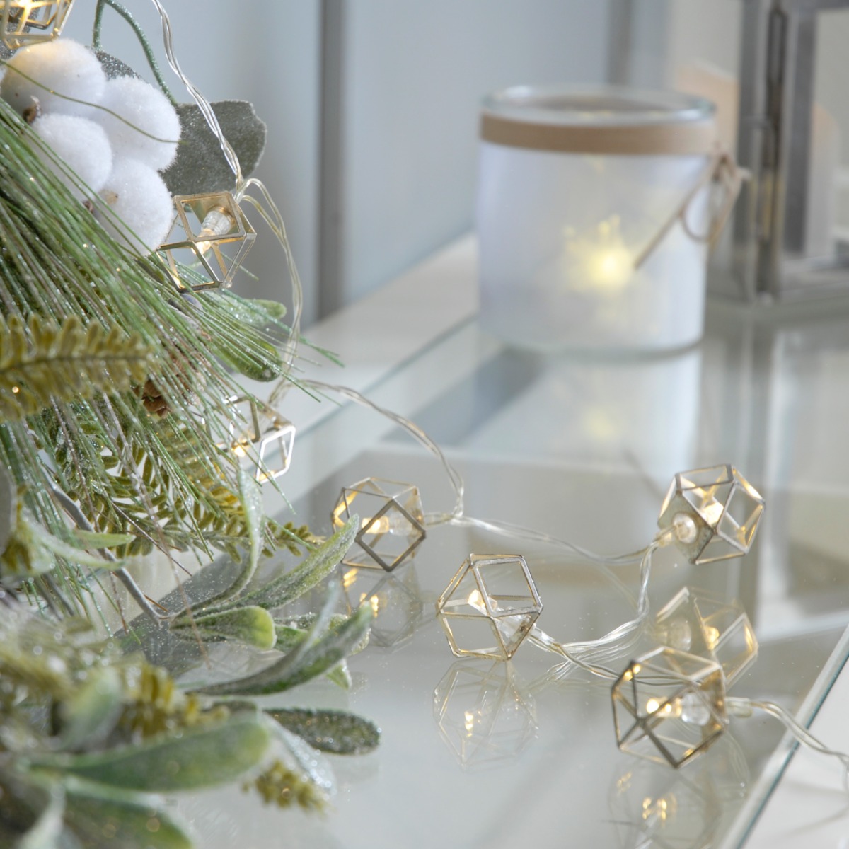 10 Silver Geometric Ball Lights - Christmas Tree String Lights
