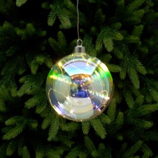 Battery Operated Rainbow Glass Bauble - Christmas Tree Decoration