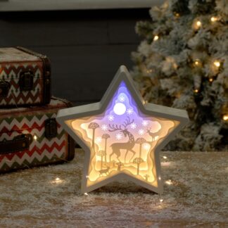 Reindeer Scene in Star Diorama - Christmas Decoration