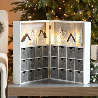 White Village Advent Scene - Christmas Decoration - 36cm - Battery Operated