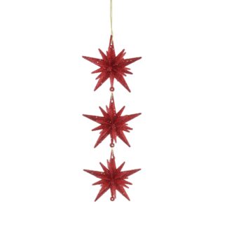 Red Glitter Three Starburst - Christmas Tree Decoration