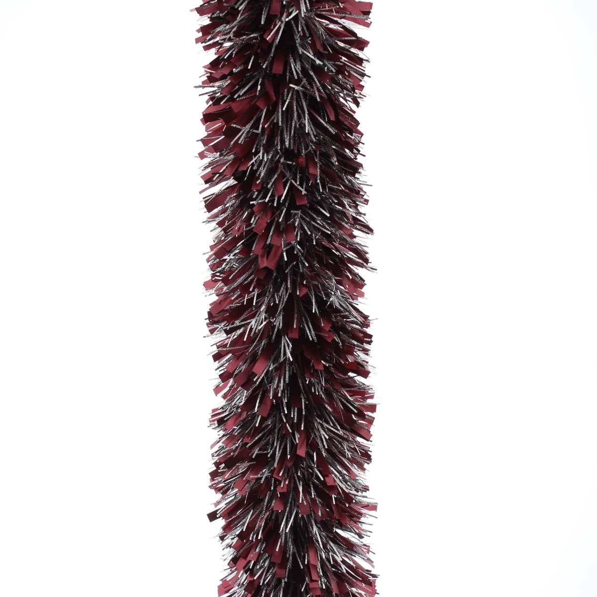 Burgundy And Silver Embossed Tinsel - Christmas Tree Decoration - 2m