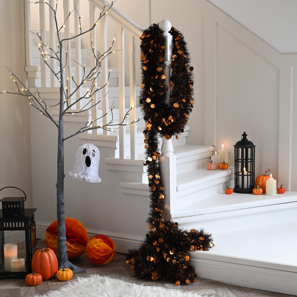 Extra Long Orange Pumpkin Tinsel - Christmas Tree Decoration - 10m