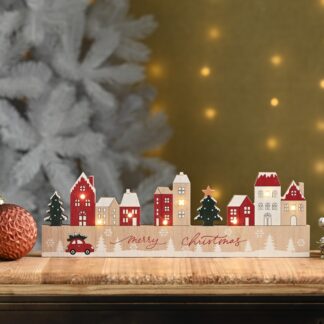 Led Wooden Village Scene - Christmas Decoration