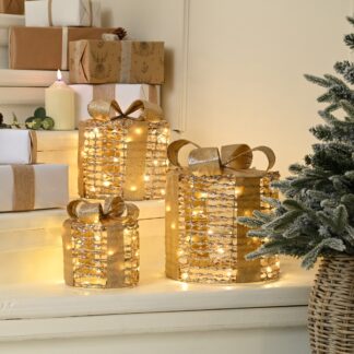 Led Champagne Gold Parcels - Christmas Decoration - Set of 3