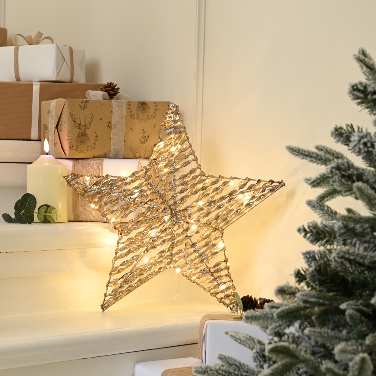 Led Champagne Gold Star - Christmas Decoration - 60cm