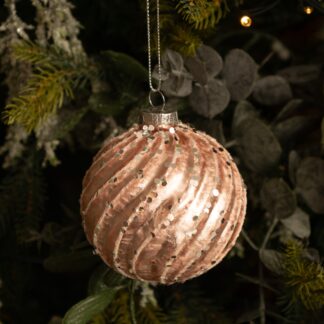 Blush Pink Ice Swirl Bauble - Christmas Decoration