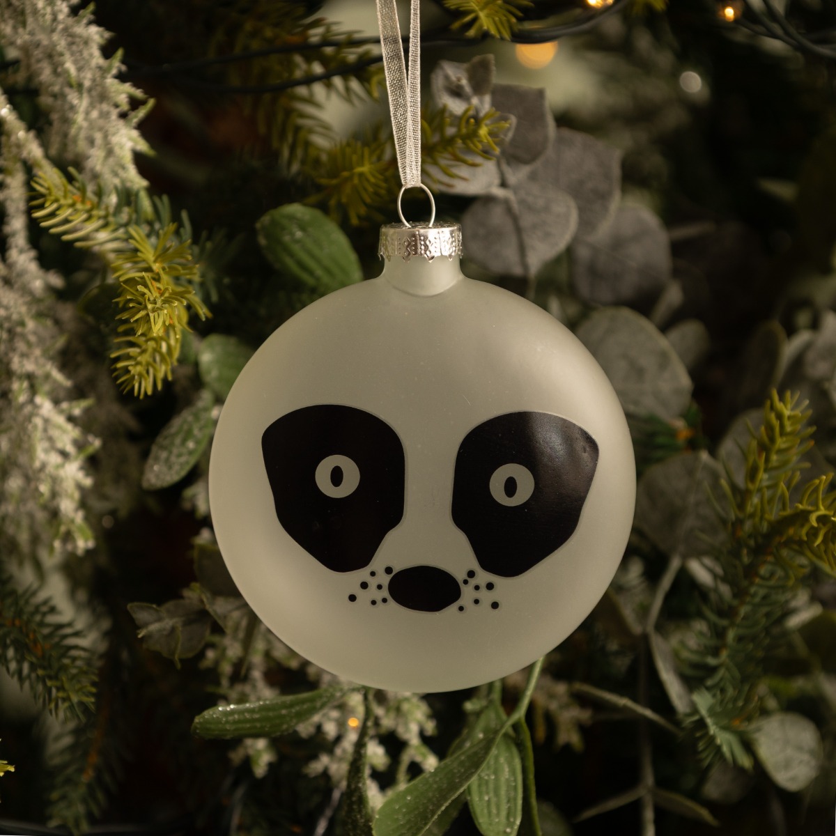 Racoon Printed Decal Glass Bauble - Christmas Tree Decoration
