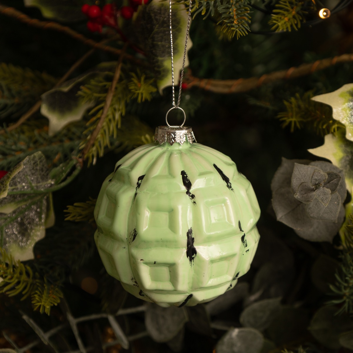 Antique Effect Square Glass Bauble - Christmas Tree Decoration