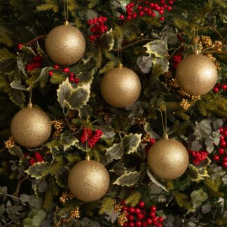 Champagne Gold Glitter Baubles - Pack of 6 - Christmas Tree Decoration