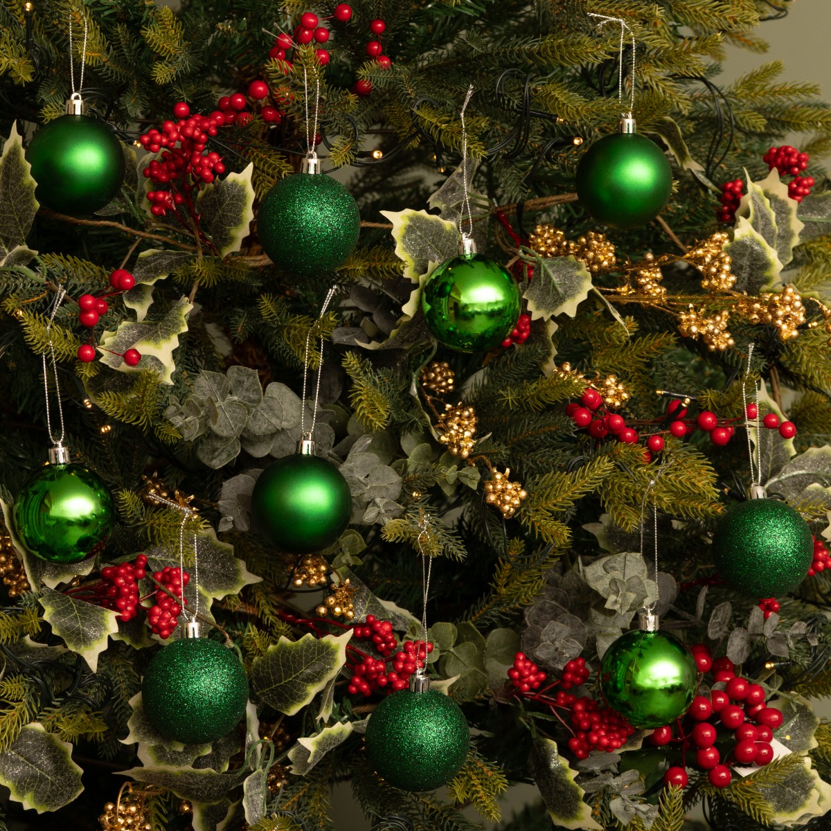 Rich Green Baubles - Christmas Tree Decoration - Pack of 24