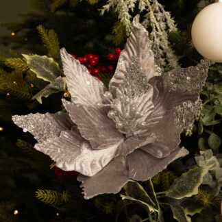 Pewter Grey Poinsettia - Christmas Floristy Decoration