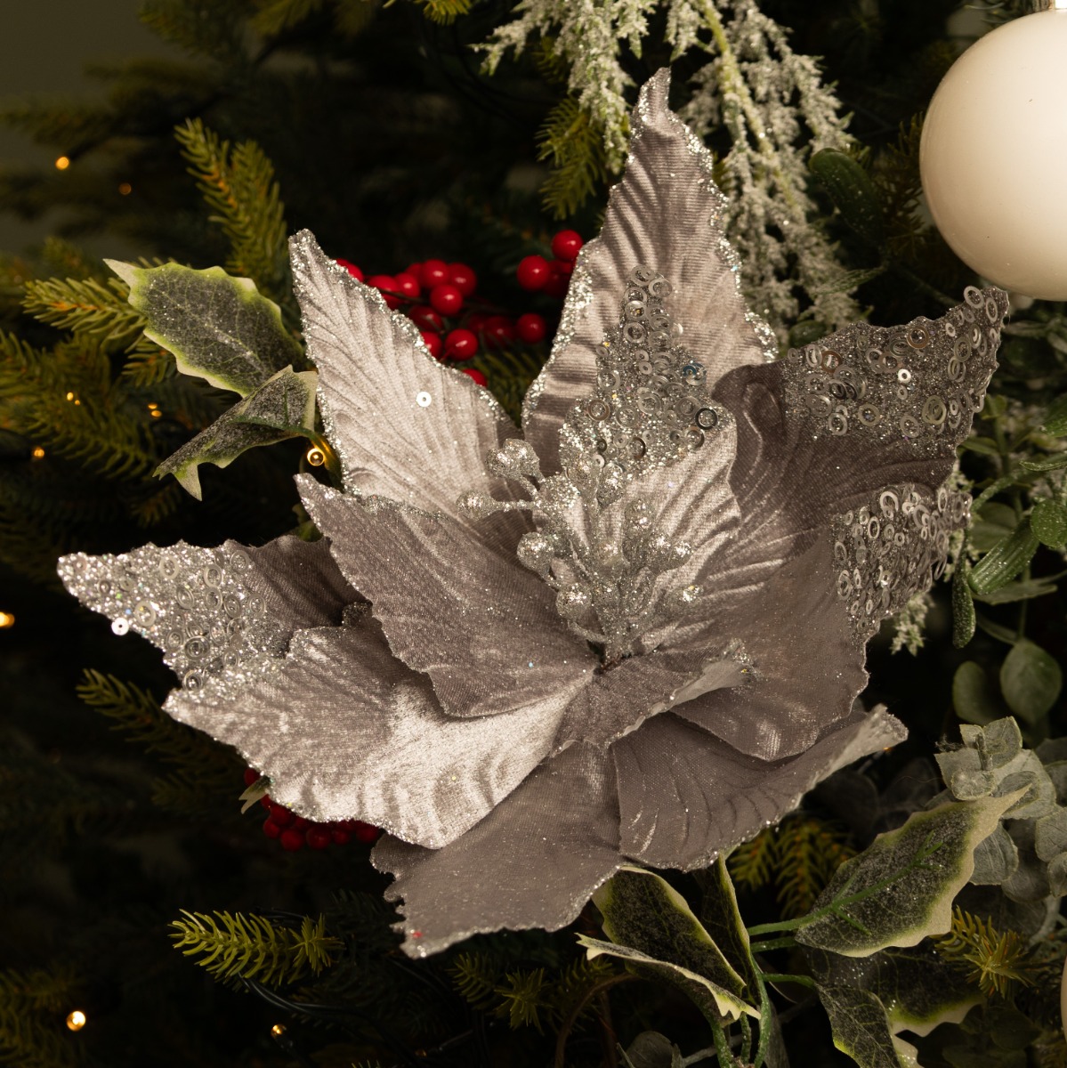 Pewter Grey Poinsettia - Christmas Floristy Decoration