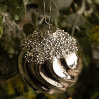 Gunmetal Grey Glass Swirl Bauble - Christmas Tree Decoration