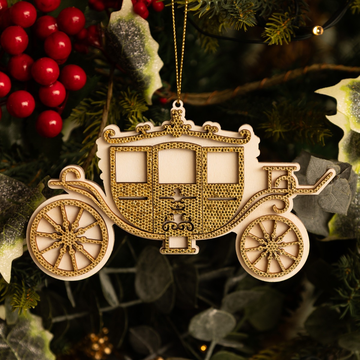 Gold & White Carriage - Christmas Tree Decoration