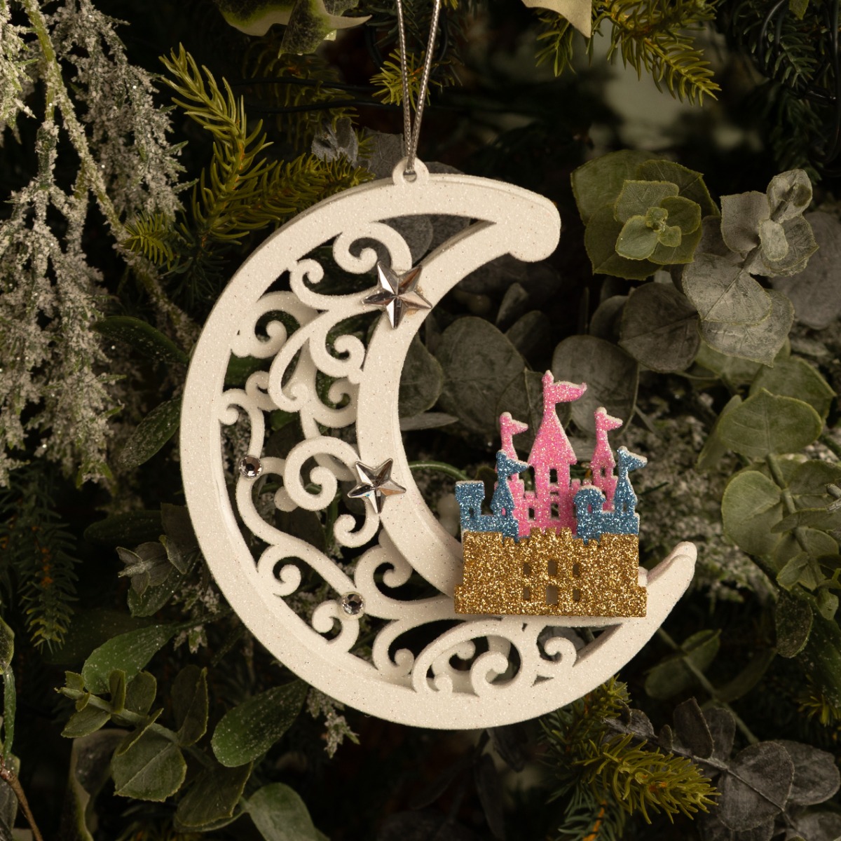 Moon With Rainbow Glitter Castle - Christmas Tree Decoration