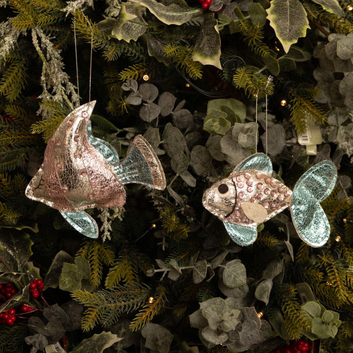 Metallic Look Pink And Blue Fish - Christmas Tree Decoration - Pack of 2