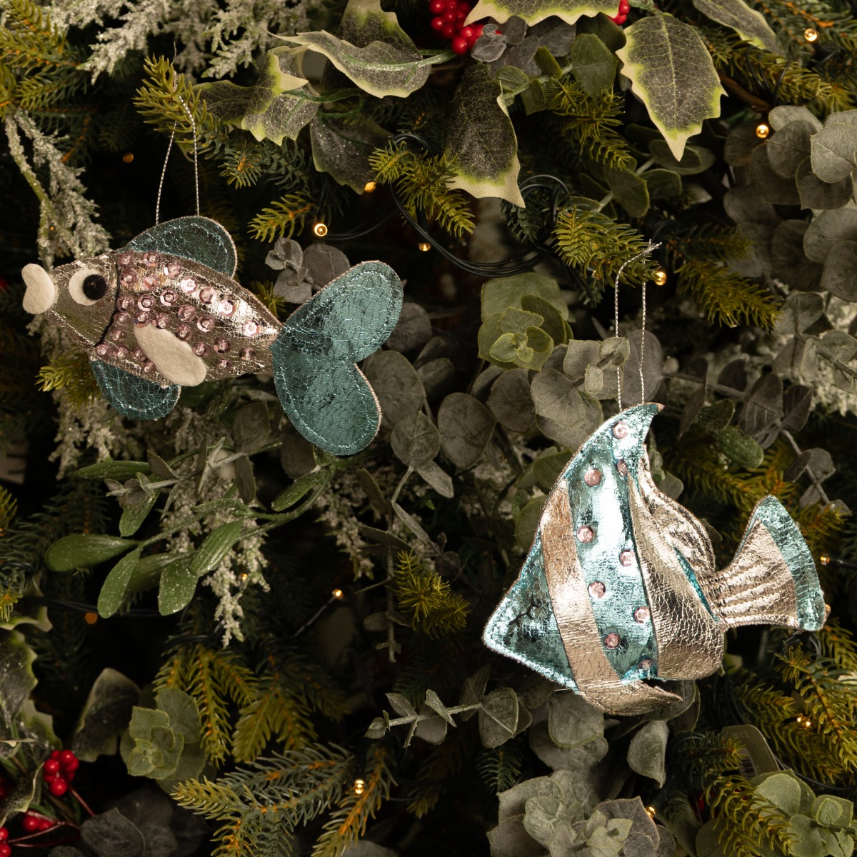 Butterfly Fish in Metallic Finish - Christmas Tree Decoration - Pack of 2