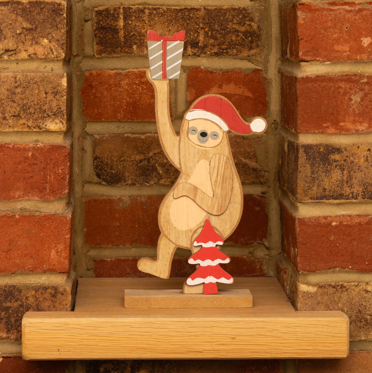 Wooden Standing Sloth - Christmas Decor
