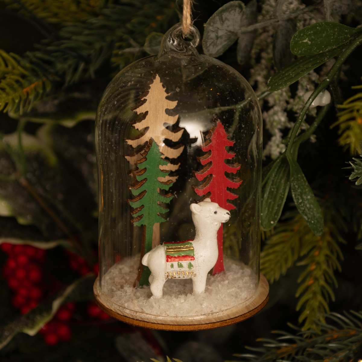 Clear Glass With Wooden Snow Scene Bauble - Christmas Tree Decoration