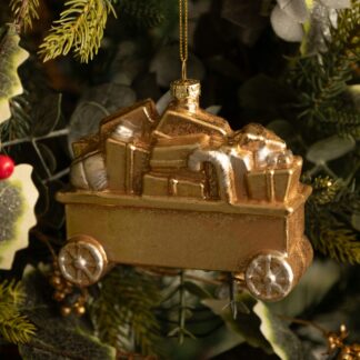 Gold Trailer With Presents - Christmas Tree Decoration