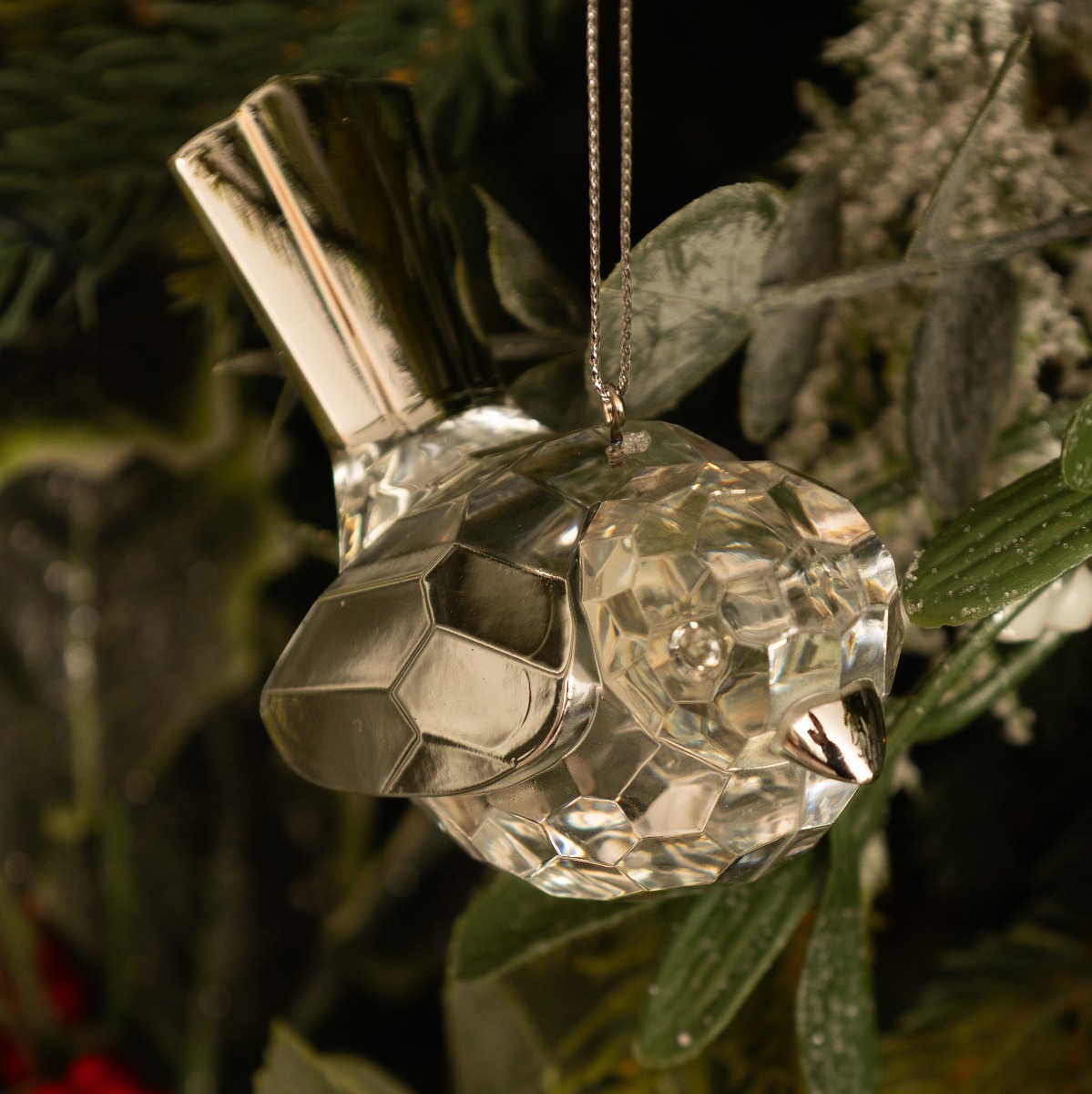 Hanging Clear Bird With Silver Wings - Christmas Decoration