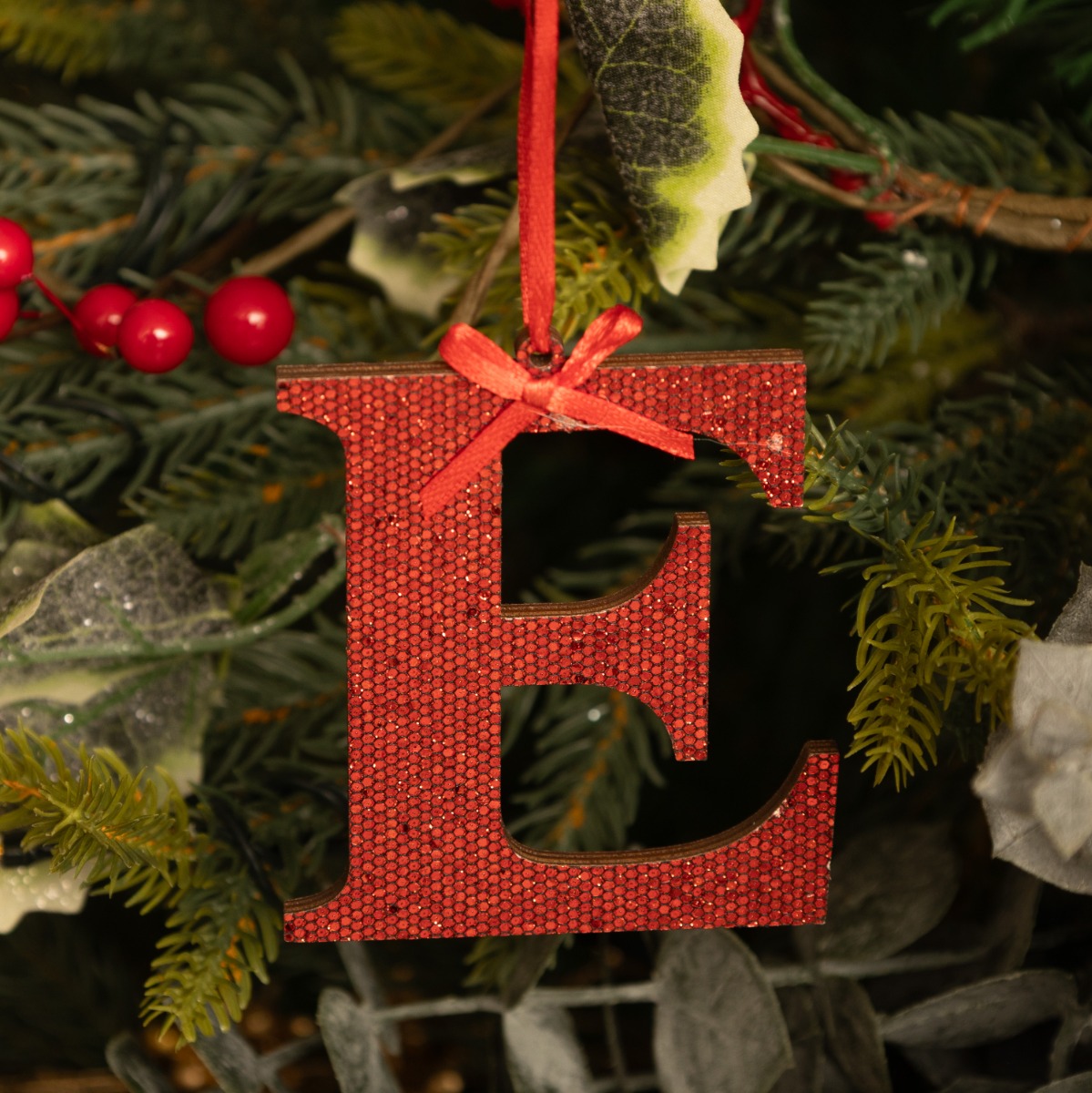 Red Wooden Letter E - Christmas Decoration