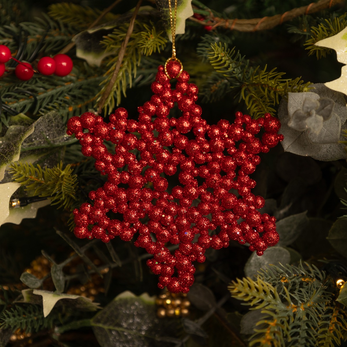 Red Glitter Textured Star - Christmas Tree Decoration