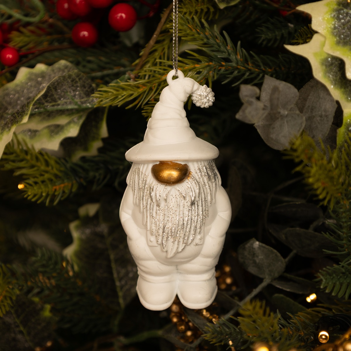 White Glitter Gonk - Christmas Tree Decoration