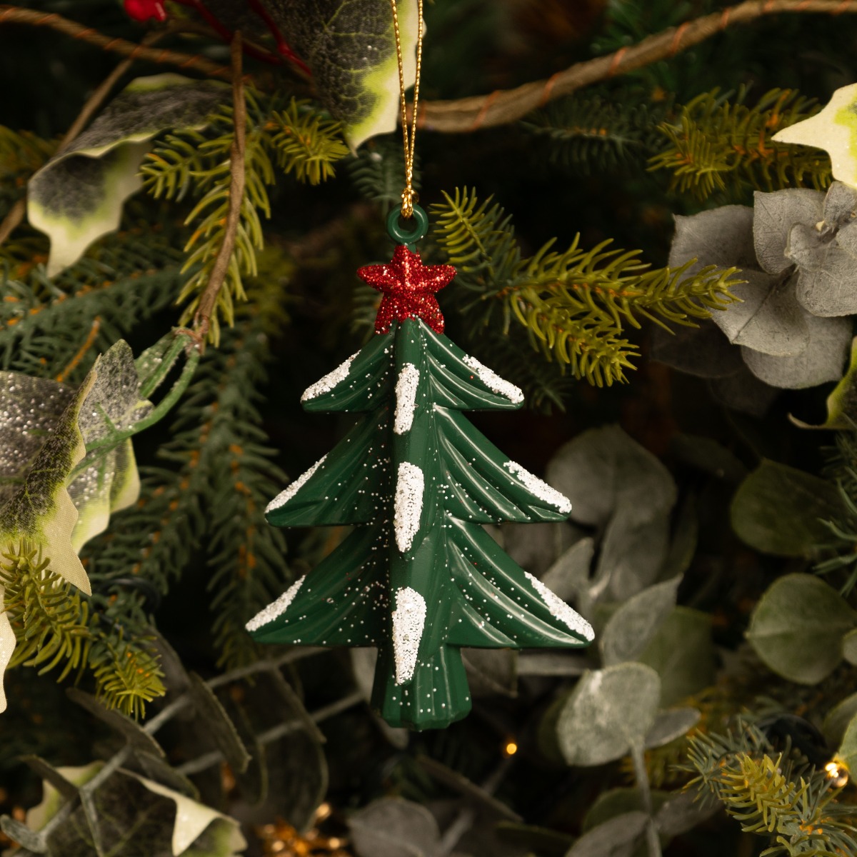 Hanging Green Tree With Snow Flock - Christmas Tree Decoration