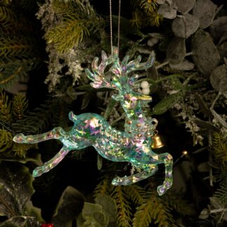 Duck Egg Blue Reindeer With Red And Gold Detail - Christmas Tree Decoration