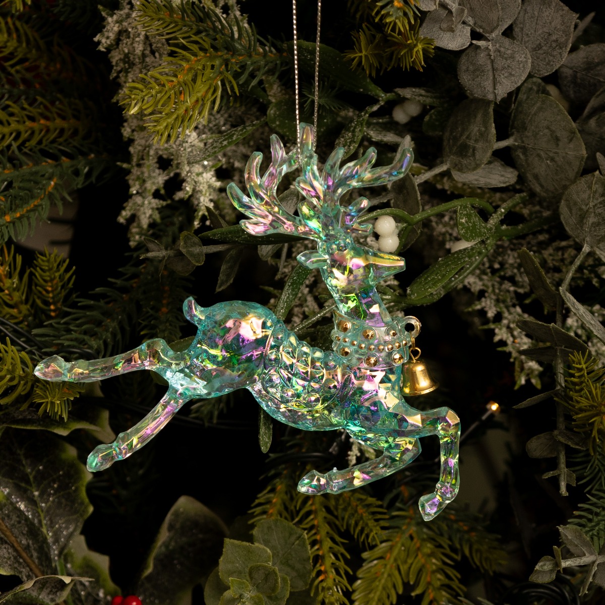 Duck Egg Blue Reindeer With Red And Gold Detail - Christmas Tree Decoration