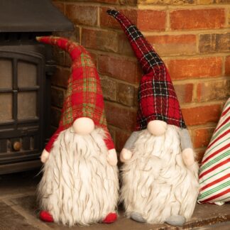 Led Light Sitting Tartan Gonks - Christmas Decoration - Pack of 2