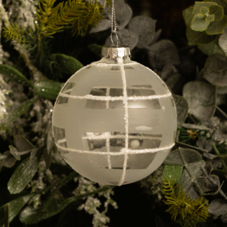 Clear Frosted And White Glitter Glass Bauble - Christmas Tree Decoration